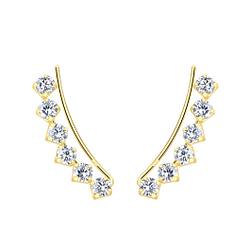 Silver Curved Line Cubic Zirconia Ear Climbers - 16851