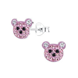 Silver Crystal Bear Stud Earrings - 16930