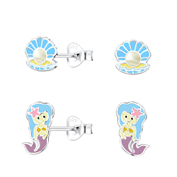 Silver Ocean Stud Earrings Set - 16821