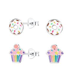 Silver Sweets Stud Earrings Set - 16822