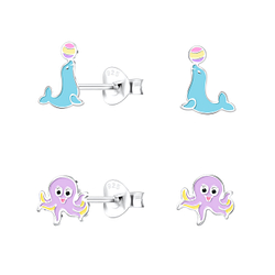 Silver Ocean Stud Earrings Set - 16828