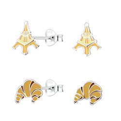 Silver France Stud Earrings Set - 16830