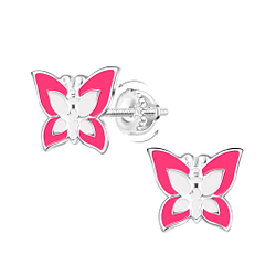 Silver Butterfly Screw Back Earrings - 16998