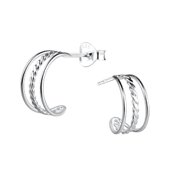 Silver Twisted Half Hoop Stud Earrings - 9255 Silver Twisted Half Hoop Stud Earrings - 9255
