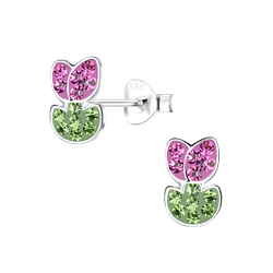 Silver Tulip Flower Stud Earrings - 17032