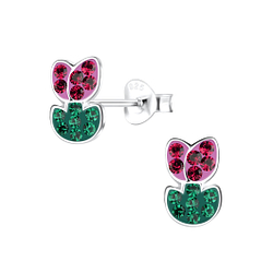 Silver Tulip Flower Stud Earrings - 17050