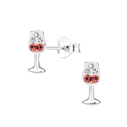 Silver Wine Glass Stud Earrings - 17013