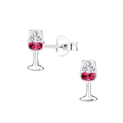 Silver Wine Glass Stud Earrings - 17012