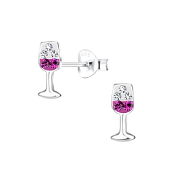 Silver Wine Glass Stud Earrings - 17011