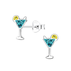 Silver Cocktail Glass Stud Earrings - 17116