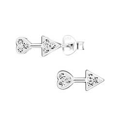 Silver Heart Arrow Crystal Stud Earrings - 17053 Silver Heart Arrow Crystal Stud Earrings - 17053