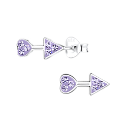 Silver Heart Arrow Crystal Stud Earrings - 17053 Silver Heart Arrow Crystal Stud Earrings - 17053
