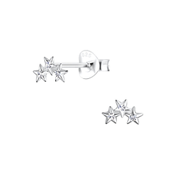 Silver Triple Star Stud Earrings - 17104