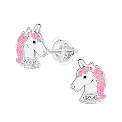 Silver Unicorn Screw Back Earrings - 8915