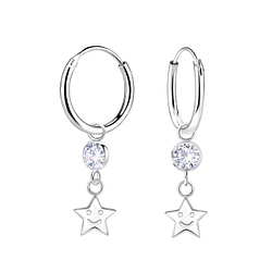Silver Star Charm Hoop Earrings - 17089