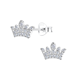 Silver Crown Stud Earrings - 17333