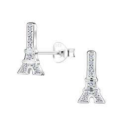 Silver Eiffel Tower Stud Earrings - 17334