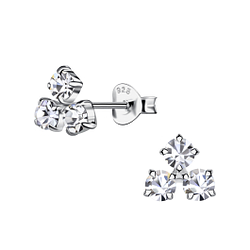 Silver Triangle Crystal Stud Earrings - 17292