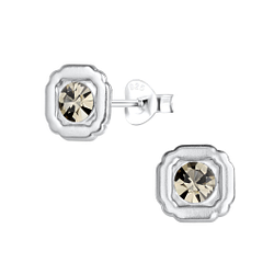 Silver Geometric Crystal Stud Earrings - 17207 Silver Geometric Crystal Stud Earrings - 17207