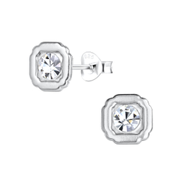 Silver Geometric Crystal Stud Earrings - 17207 Silver Geometric Crystal Stud Earrings - 17207