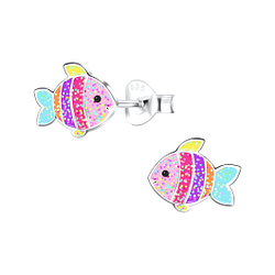 Silver Fish Stud Earrings - 17305