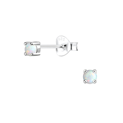 3mm Opal Silver Stud Earrings - 17243