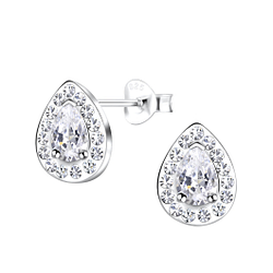 Silver Tear Drop Stud Earrings - 17225