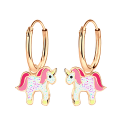 Silver Unicorn Charm Hoop Earrings - 17346