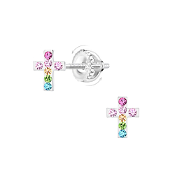Silver Cross Screw Back Earrings - 17385