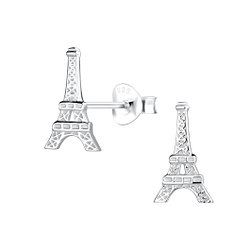 Silver Eiffel Tower Stud Earrings - 17546