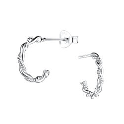 Silver Twisted Half Hoop Stud Earrings - 17491