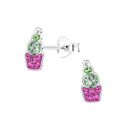 Silver Cactus Stud Earrings - 17419