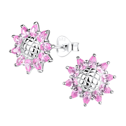 Silver Sunflower Stud Earrings  - 17662