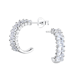 Silver Geometric Half Hoop Stud Earrings  - 17667