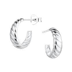 Silver Twisted Half Hoop Stud Earrings - 17668 Silver Twisted Half Hoop Stud Earrings - 17668