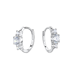 12mm Silver Three Stone Huggie Earrings - 17531