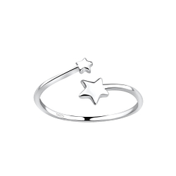Silver Double Star Open Ring - 17559