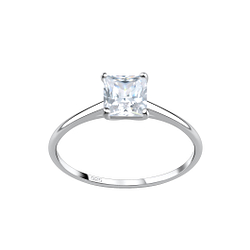 5mm Square Cubic Zirconia Silver Ring - 17370