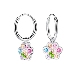 Silver Paw Print Charm Hoop Earrings - 17912 Silver Paw Print Charm Hoop Earrings - 17912
