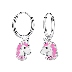 Silver Unicorn Charm Hoop Earrings - 17917