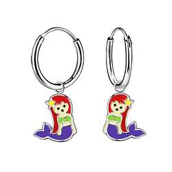 Silver Mermaid Charm Hoop Earrings - 17919