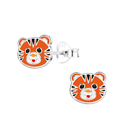 Silver Tiger Stud Earrings - 17944