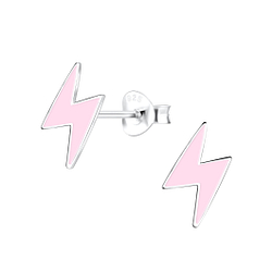 Silver Lightning Bolt Stud Earrings - 17788