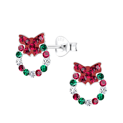 Silver Christmas Wreath Stud Earrings - 18017
