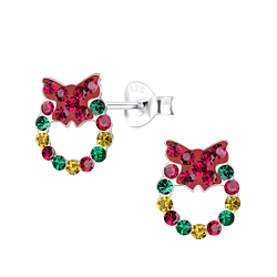 Silver Christmas Wreath Stud Earrings - 17947