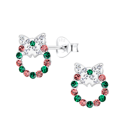 Silver Christmas Wreath Stud Earrings - 18018