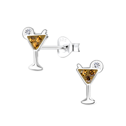 Silver Cocktail Glass Stud Earrings - 21597 Silver Cocktail Glass Stud Earrings - 21597