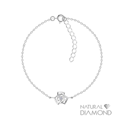 Silver Rose Flower Bracelet With Natural Diamond - 17059 Silver Rose Flower Bracelet With Natural Diamond - 17059