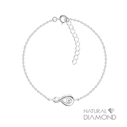 Silver Infinity Bracelet With Natural Diamond - 17062 Silver Infinity Bracelet With Natural Diamond - 17062