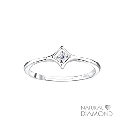 Silver Diamond Shaped Adjustable Ring With Natural Diamond - 17064